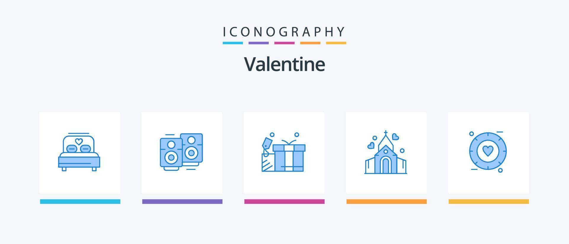 paquete de íconos de san valentín azul 5 que incluye señal. casa. regalo. boda. arco. diseño de iconos creativos vector