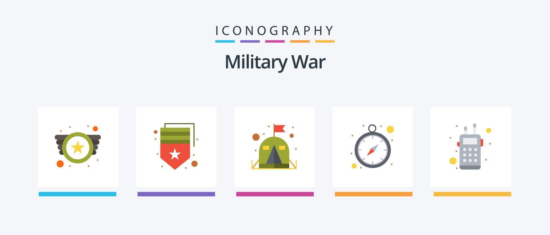 paquete de íconos flat 5 de guerra militar que incluye walkie. investigación. acampar. navegacion GPS. tiempo. diseño de iconos creativos vector