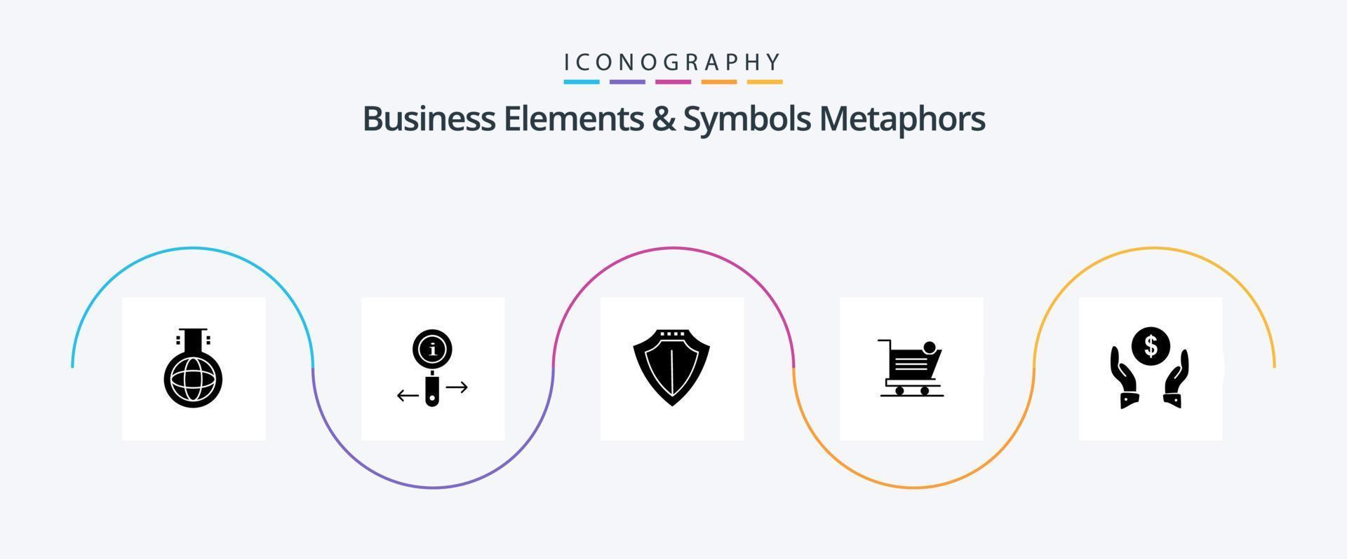 Business Elements And Symbols Metaphors Glyph 5 Icon Pack Including insurance. item. sheild. shipping. cart vector