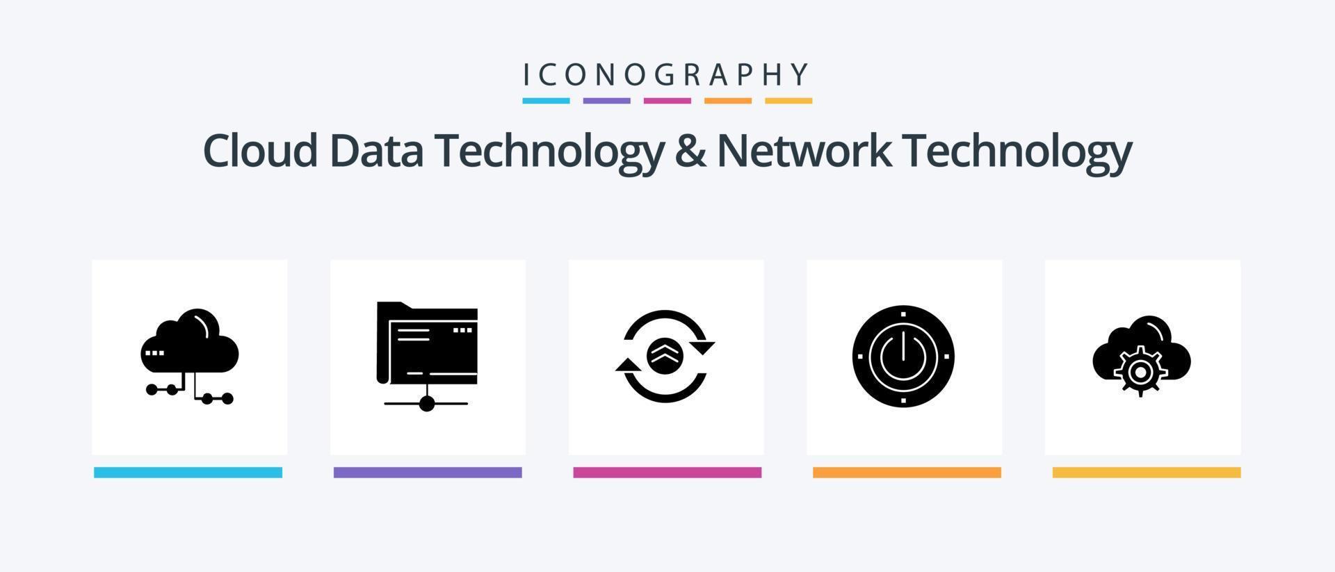 Cloud Data Technology And Network Technology Glyph 5 Icon Pack Including setting. computing. arrow . power. electricity. Creative Icons Design vector