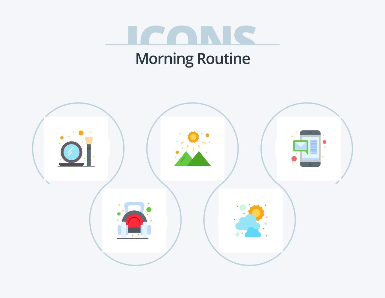 Morning Routine Flat Icon Pack 5 Icon Design. massage. mountain. glass. weather. sunrise vector