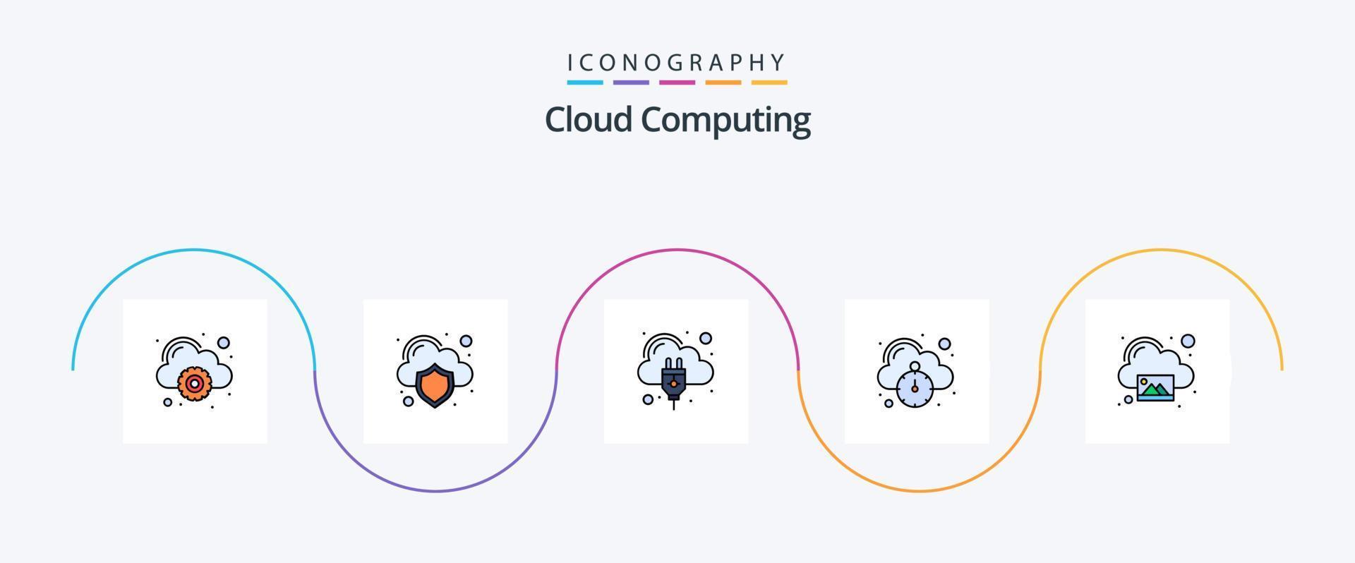 Cloud Computing Line Filled Flat 5 Icon Pack Including landscape. speedometer. cloud hosting. speed. fast hosting vector