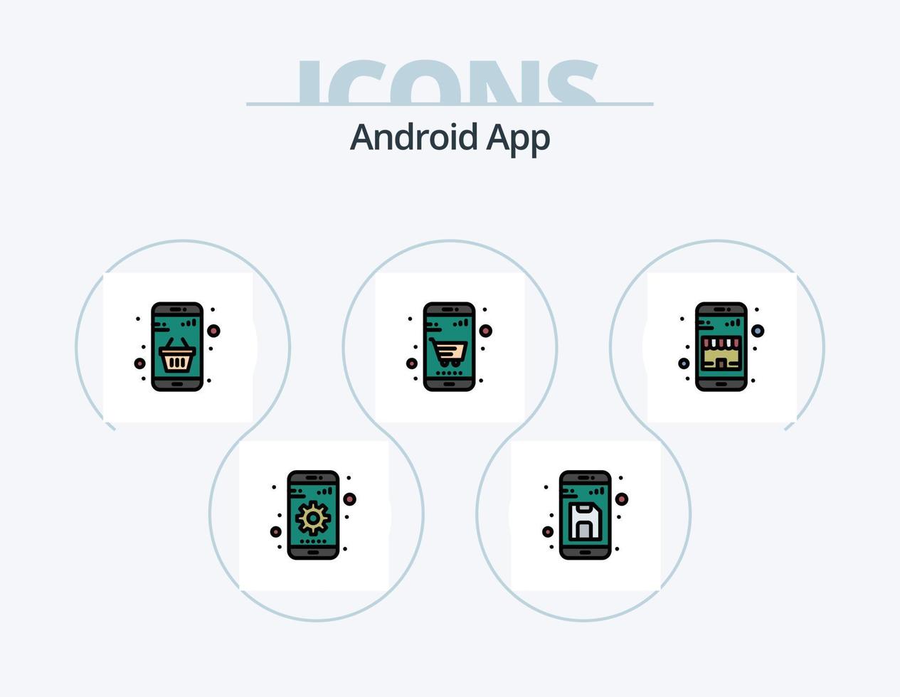 Android App Line Filled Icon Pack 5 Icon Design. data. money. delivery. cart. basket vector