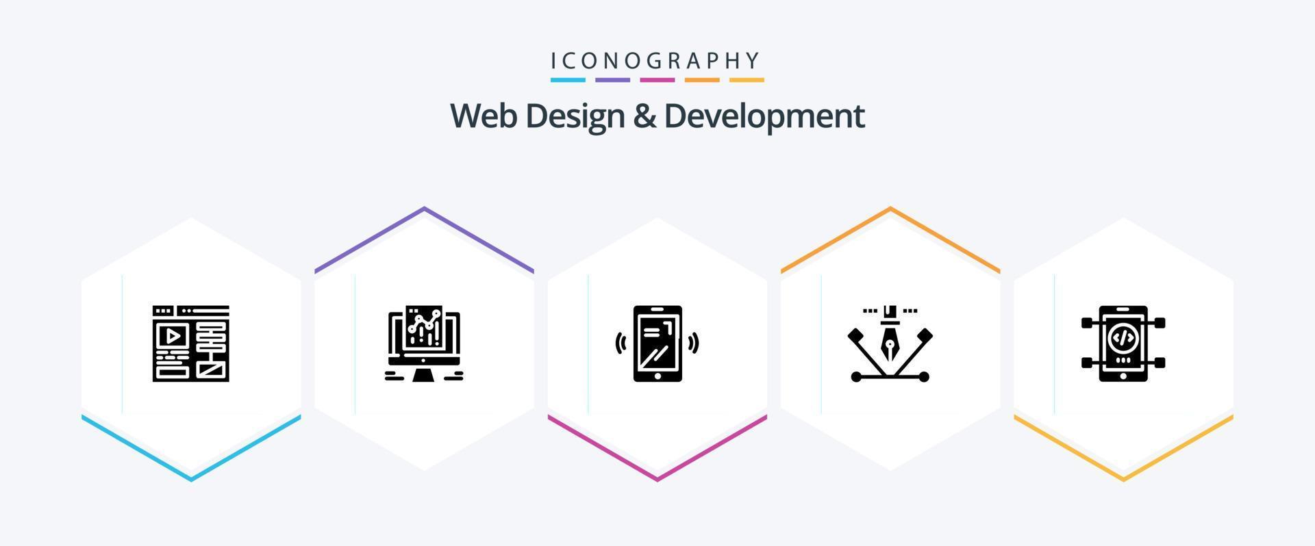 Web Design And Development 25 Glyph icon pack including pen tool. designing . web. artwork . layout vector