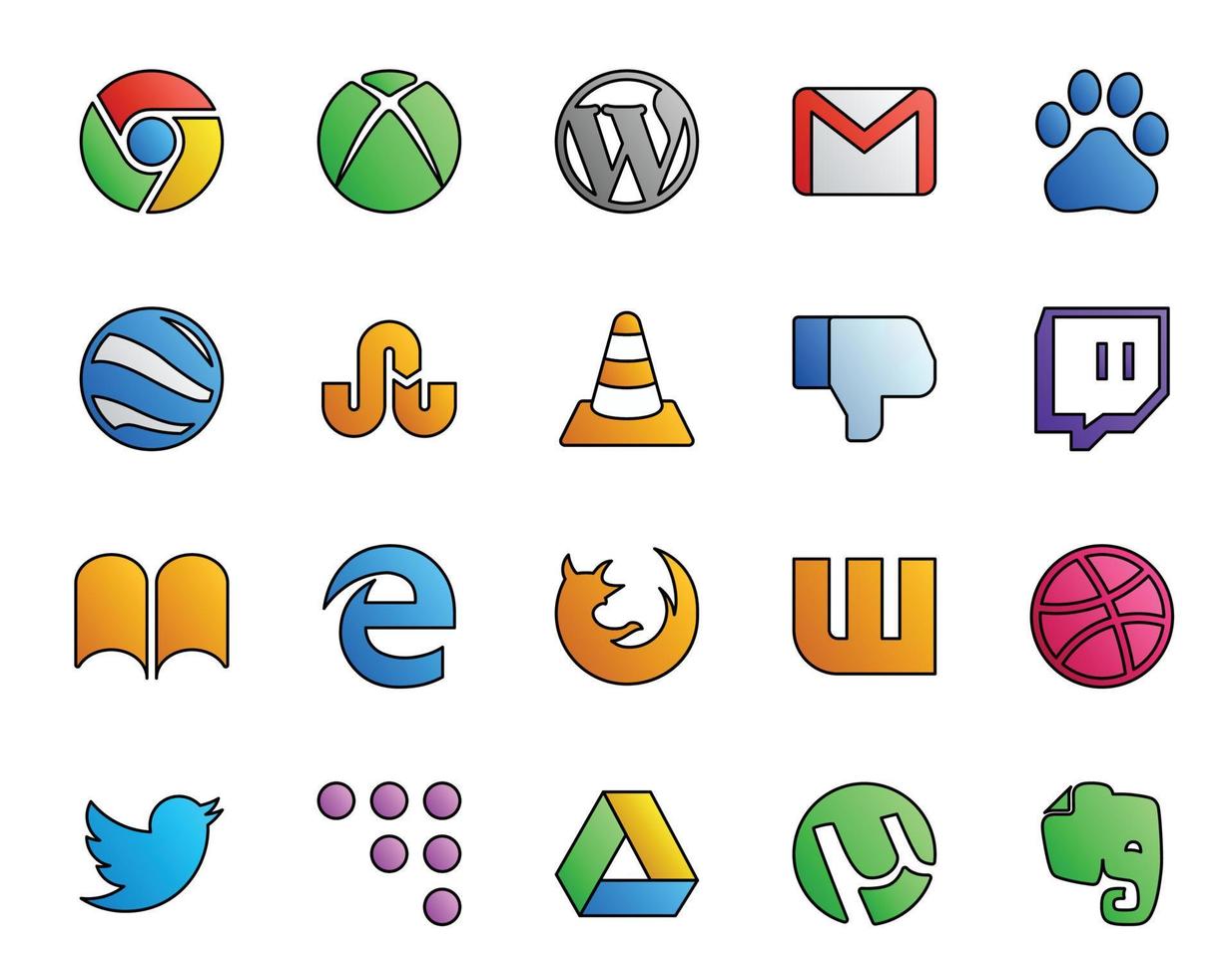 20 Social Media Icon Pack Including firefox ibooks google earth twitch player vector