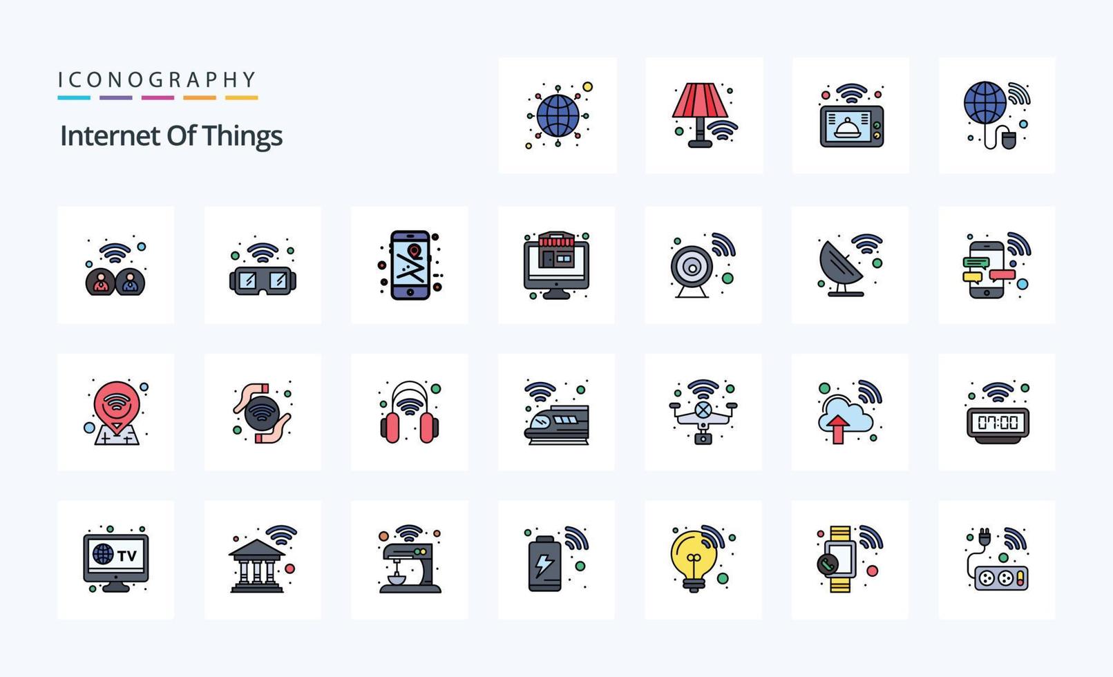 25 paquete de iconos de estilo lleno de línea de internet de las cosas vector