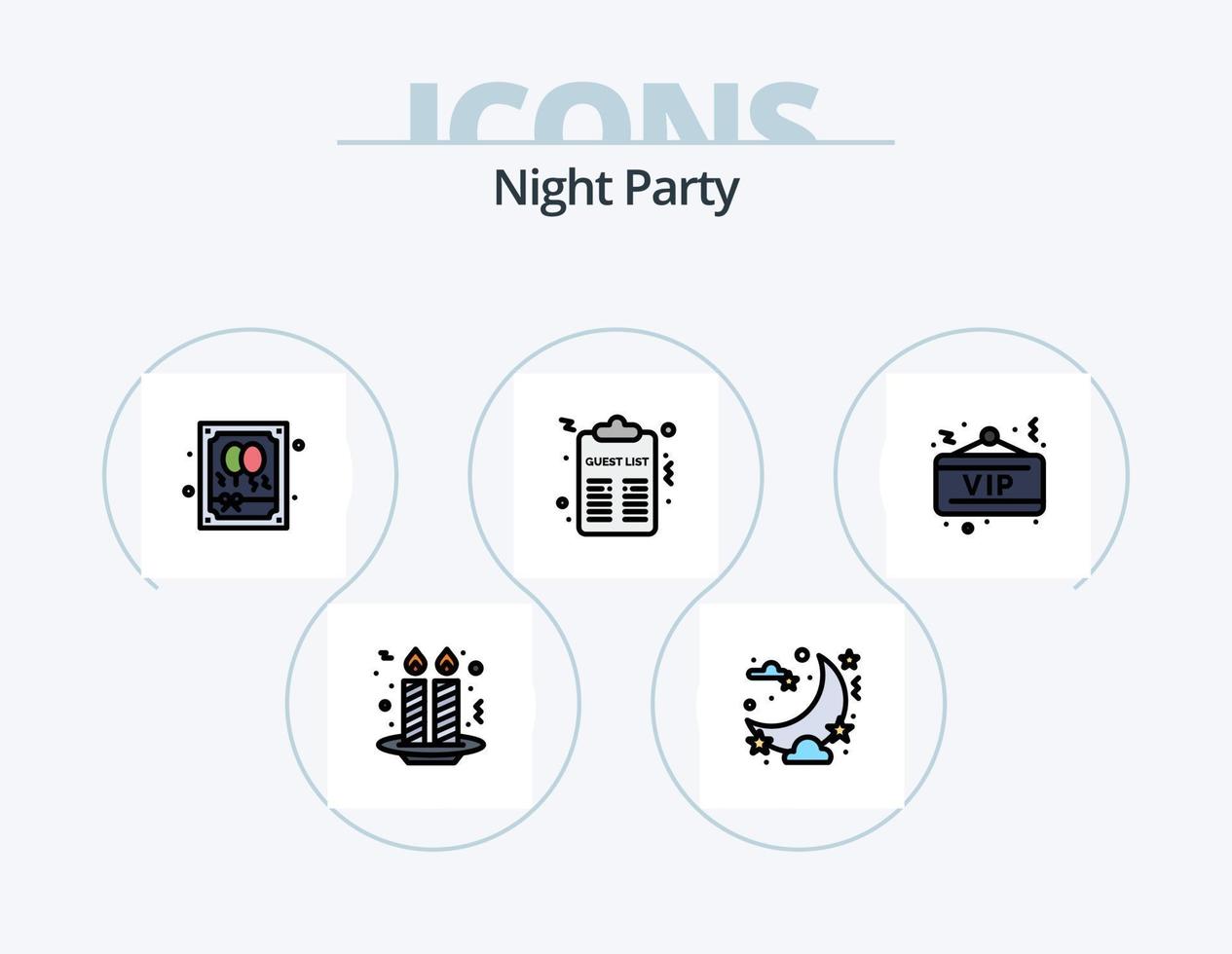 Night Party Line Filled Icon Pack 5 Icon Design. night. horn. confetti. party. celebration vector