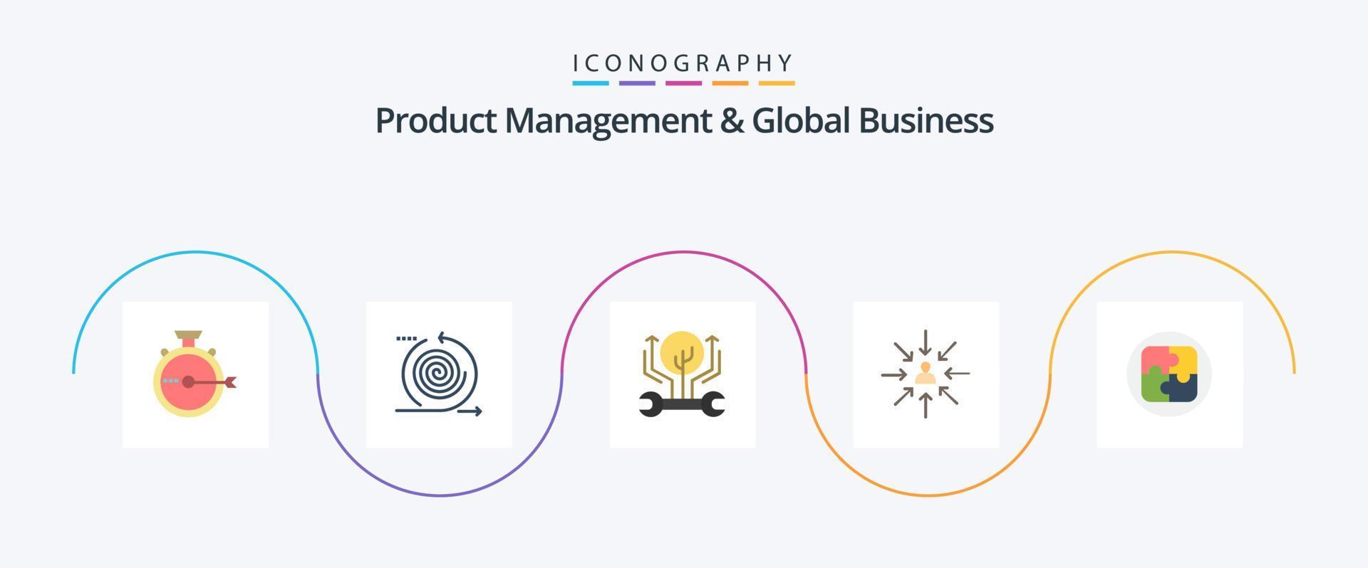 gestión de productos y paquete de iconos de 5 planos de negocios globales que incluye elegir. candidato. gestión. hackear. crecimiento vector