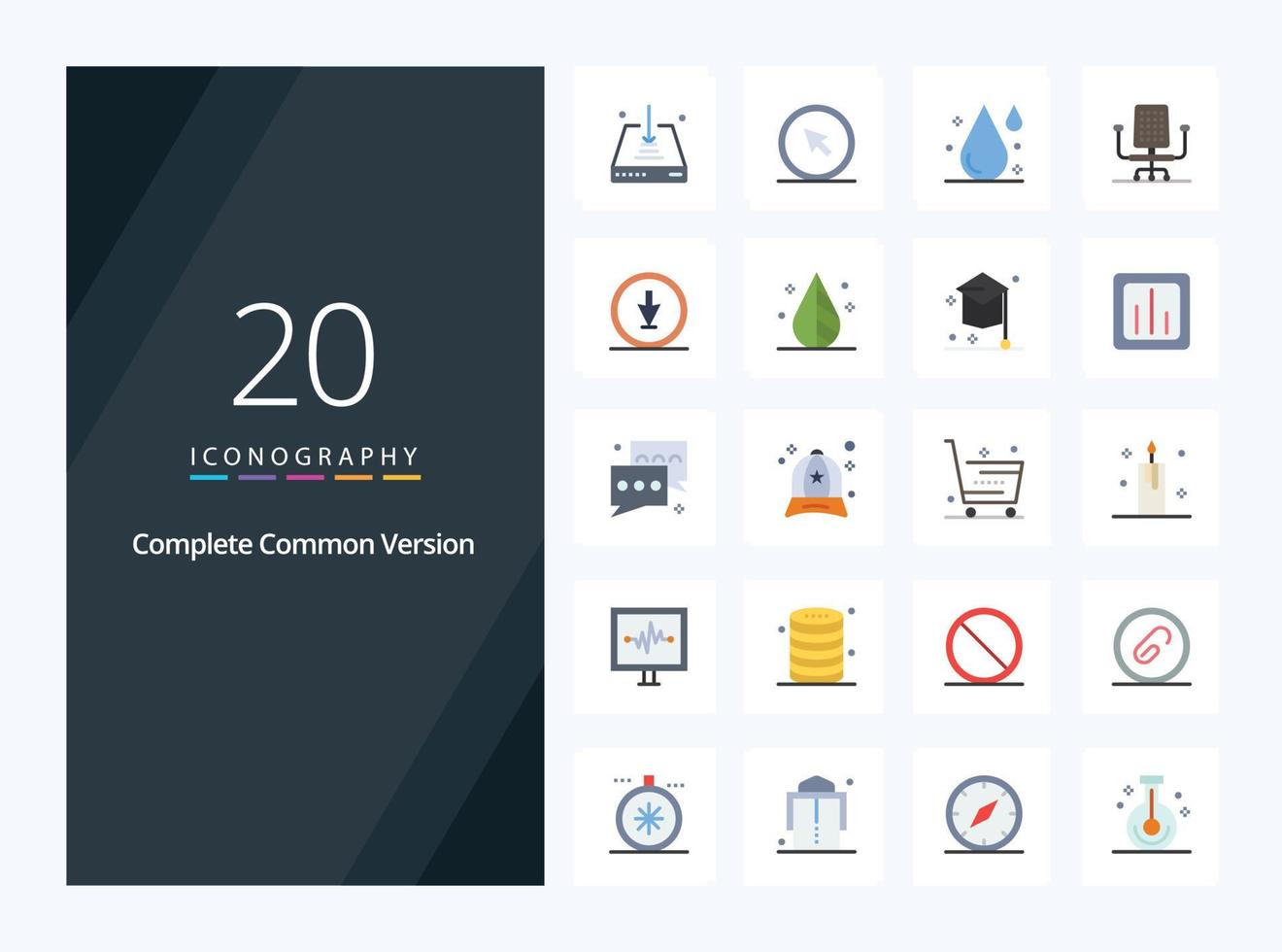 20 icono de color plano de versión común completa para presentación vector