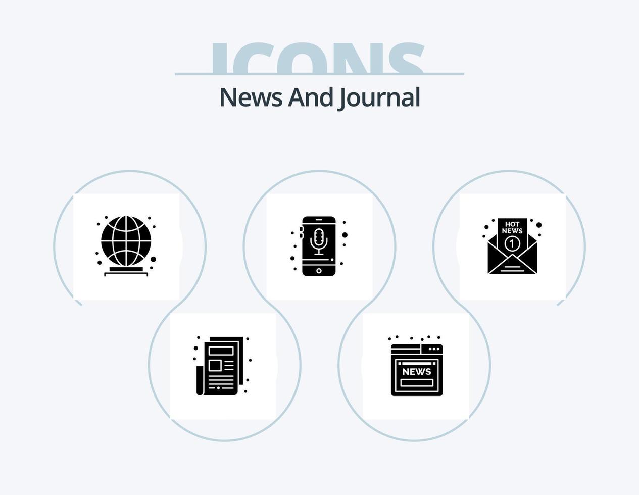 News Glyph Icon Pack 5 Icon Design. media. breaking news. globe. smartphone. phone vector