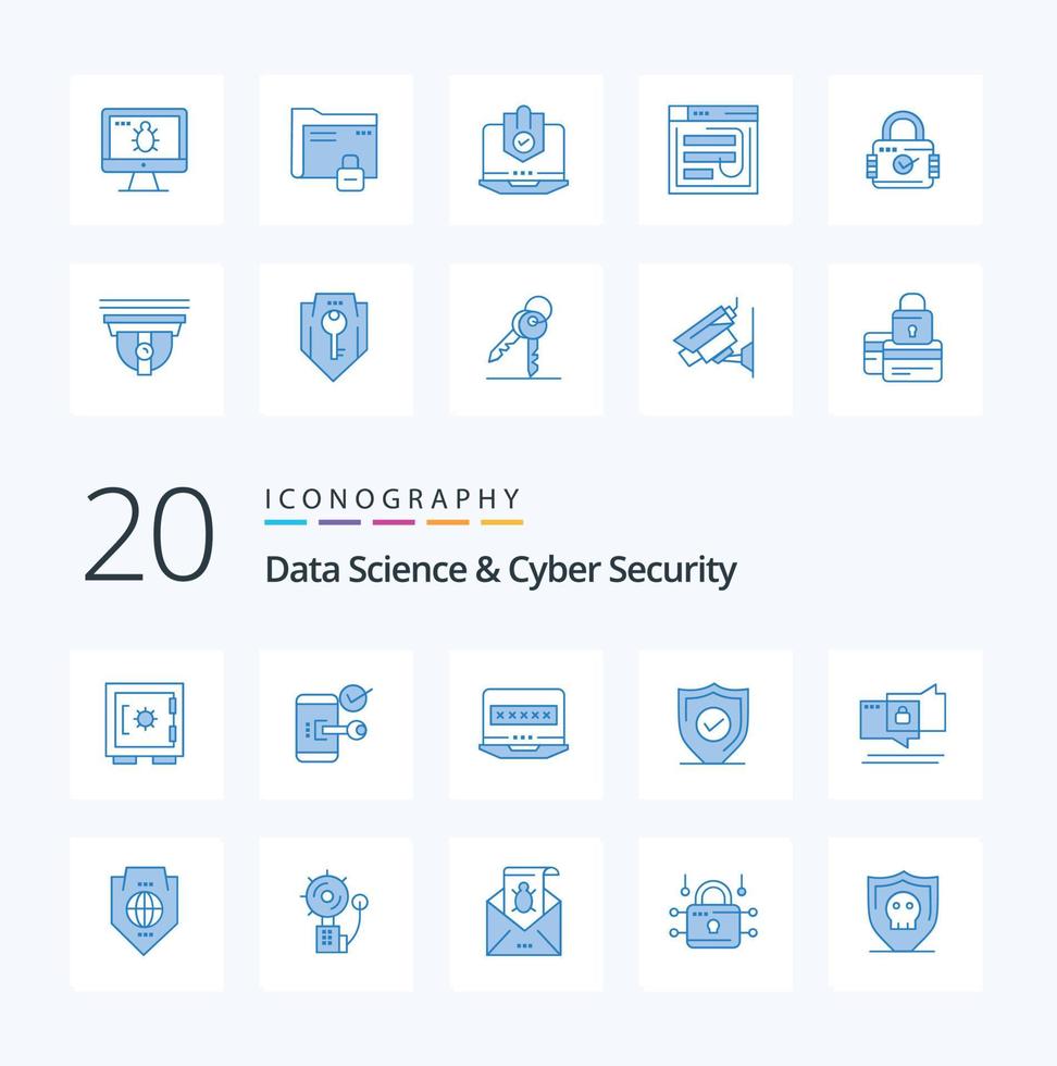 20 Data Science And Cyber Security Blue Color icon Pack like secure protection phone confirm louck vector