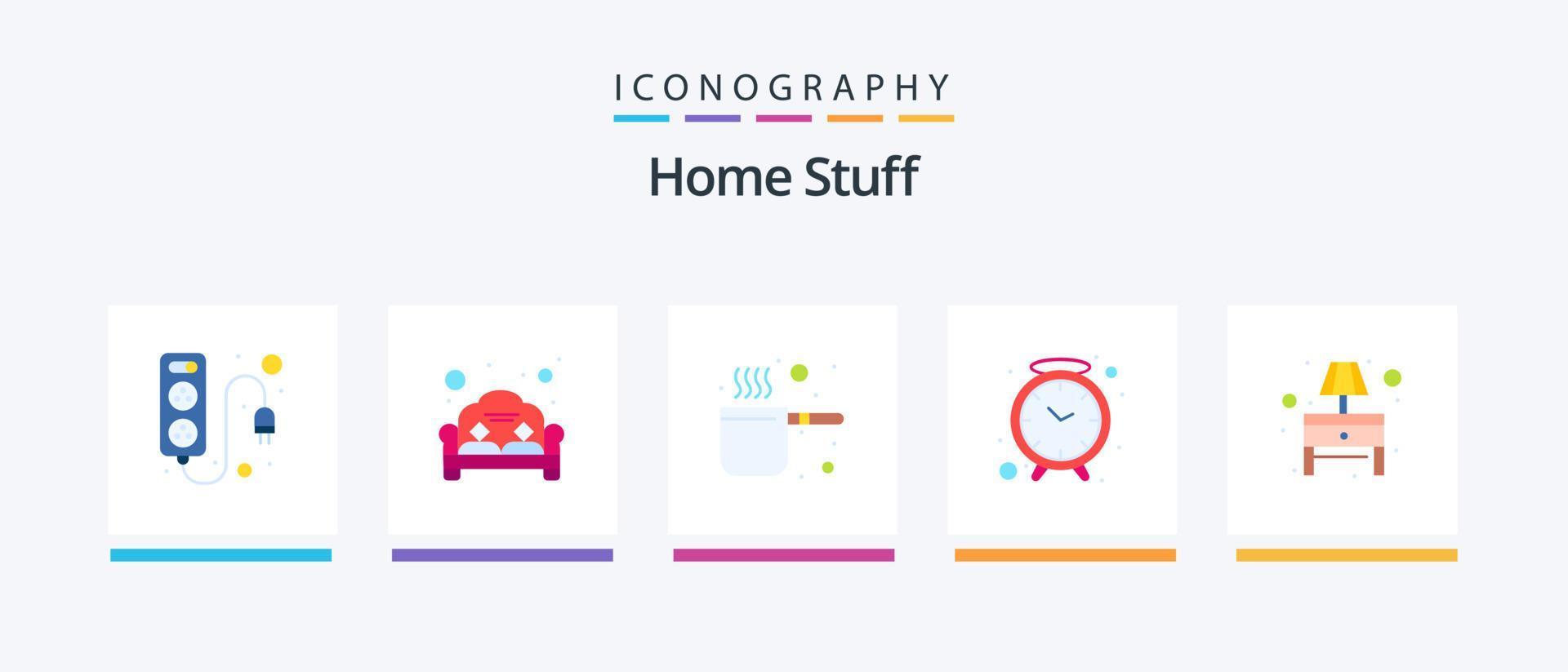 Home Stuff Flat 5 Icon Pack Including lamp. cap. watch. clock. Creative Icons Design vector
