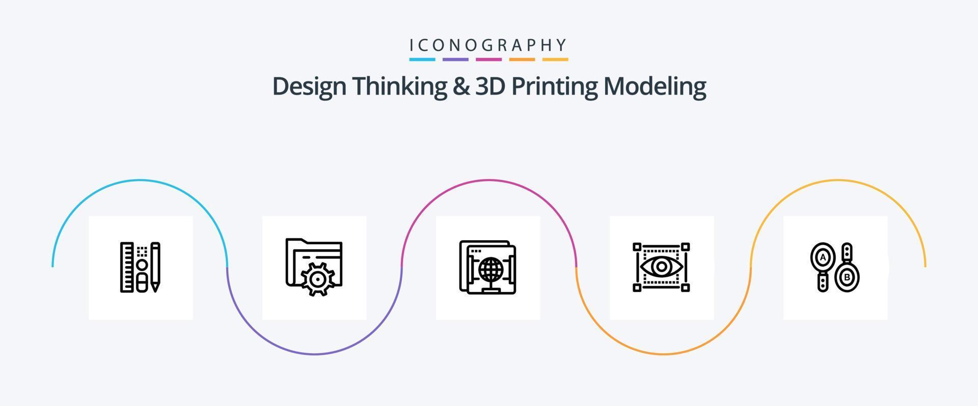 Design Thinking And D Printing Modeling Line 5 Icon Pack Including search. eye. brower. sketching. visual vector