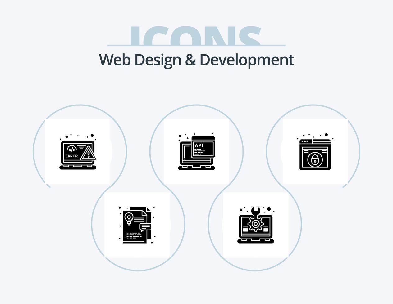 Web Design And Development Glyph Icon Pack 5 Icon Design. design. script. coding. javascript. error vector