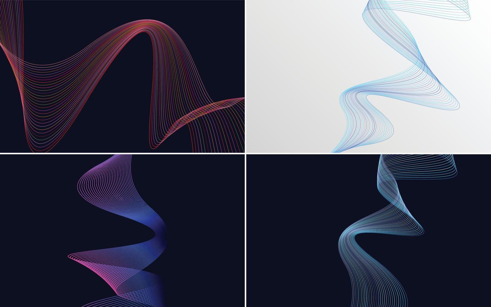 Set of 4 geometric wave pattern background Abstract waving line vector