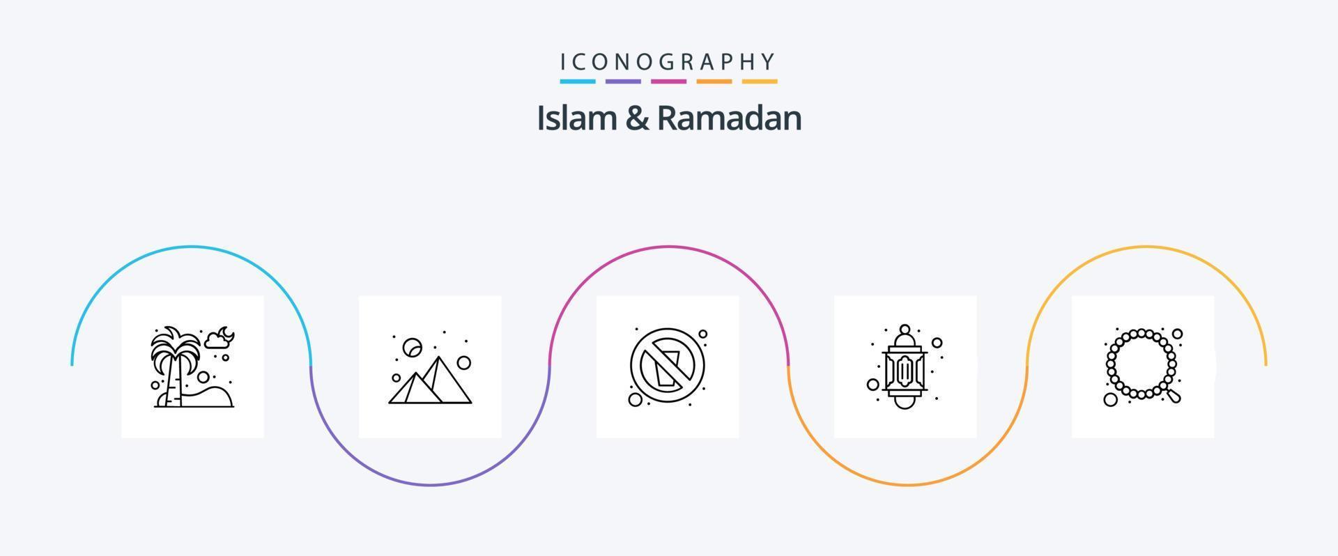 Islam And Ramadan Line 5 Icon Pack Including muslim. islam. iftaar time. light. ramadan vector