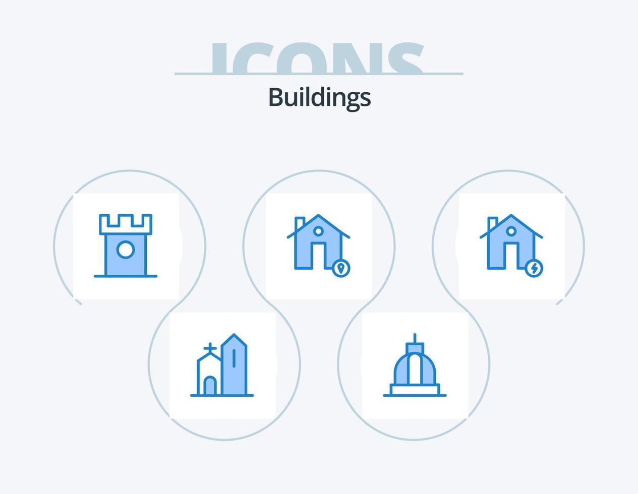edificios icono azul paquete 5 diseño de iconos. casa. edificios Capitolio. histórico. postre vector