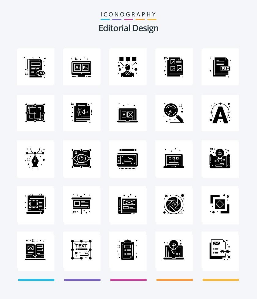 Creative Editorial Design 25 Glyph Solid Black icon pack  Such As creative. document. ai. design. designer vector