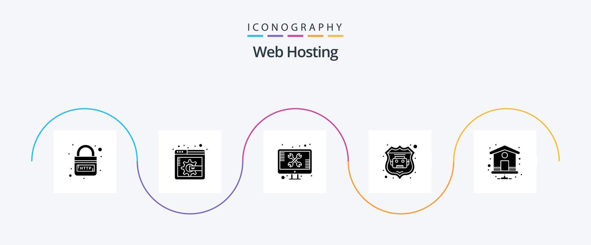 Web Hosting Glyph 5 Icon Pack Including index page. home. screen. web. internet bot vector