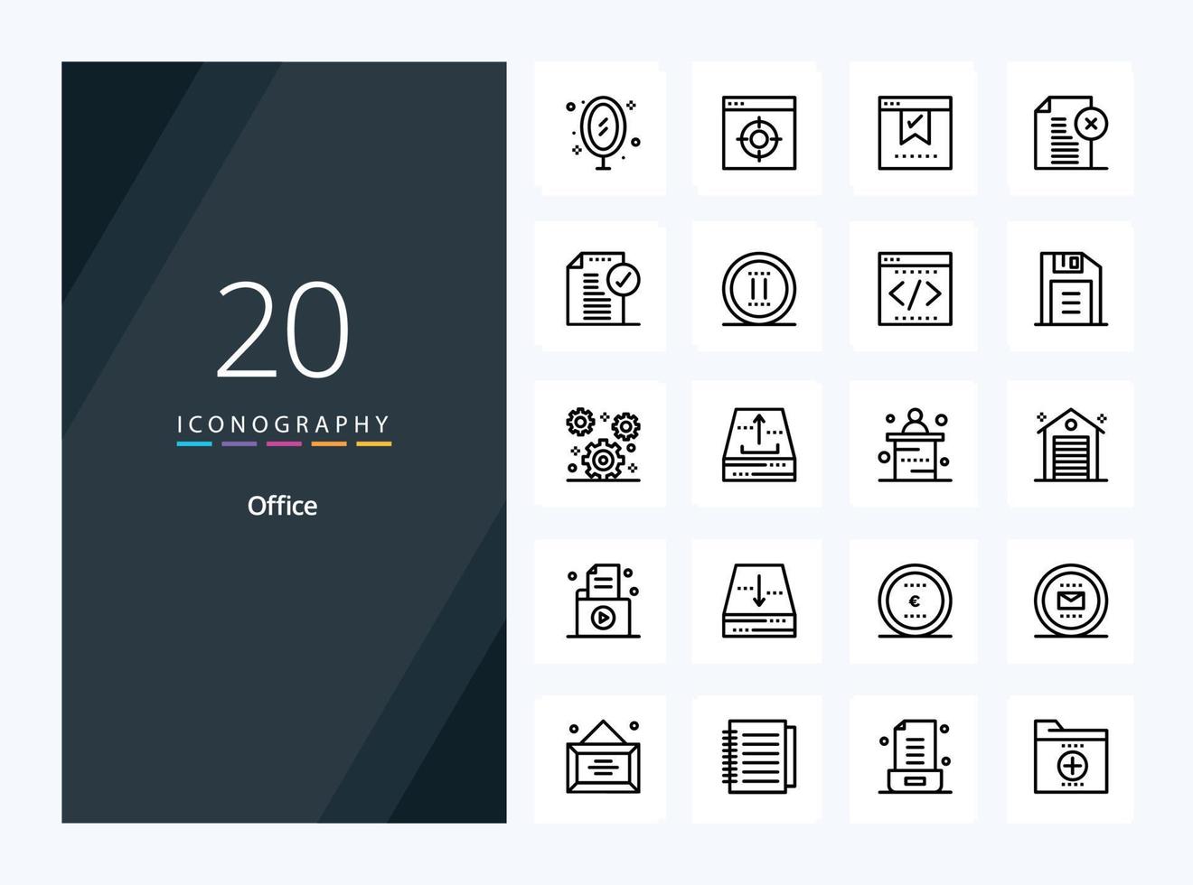 20 Office Outline icon for presentation vector