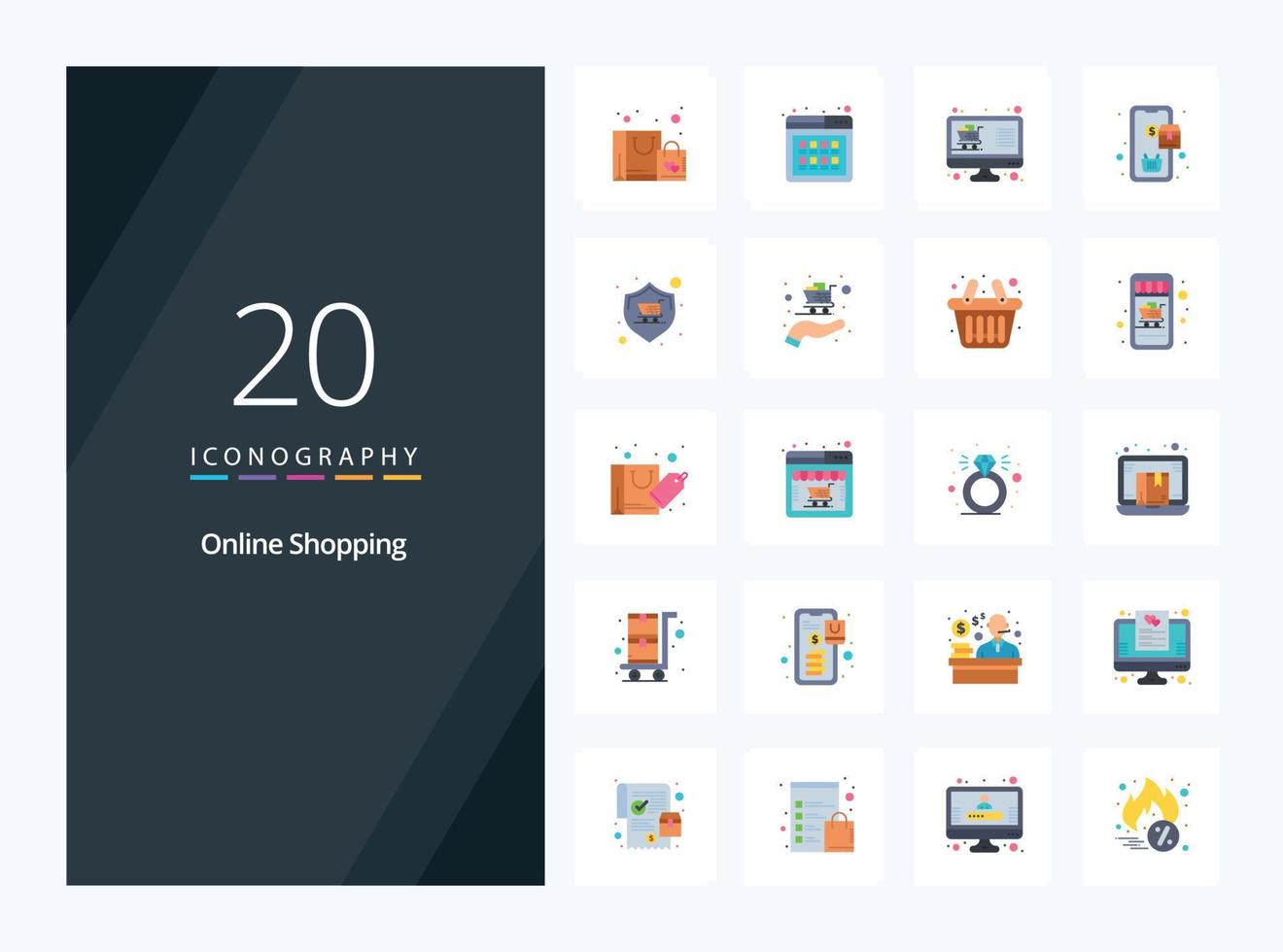 20 icono de color plano de compras en línea para presentación vector