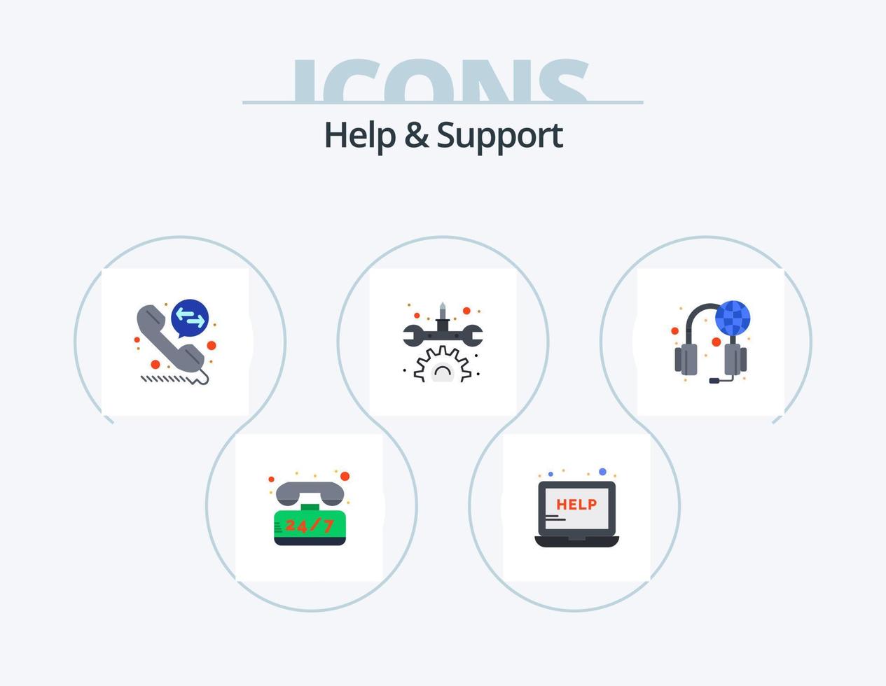 Help And Support Flat Icon Pack 5 Icon Design. world. services. call deflection. help. maintenance vector