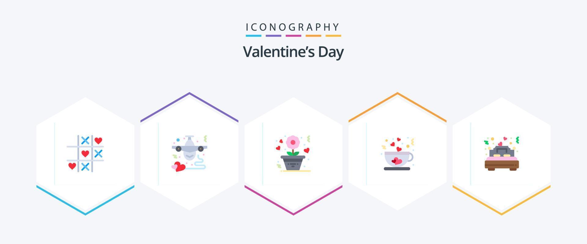 Valentines Day 25 Flat icon pack including bed. love. love. cup. rose vector