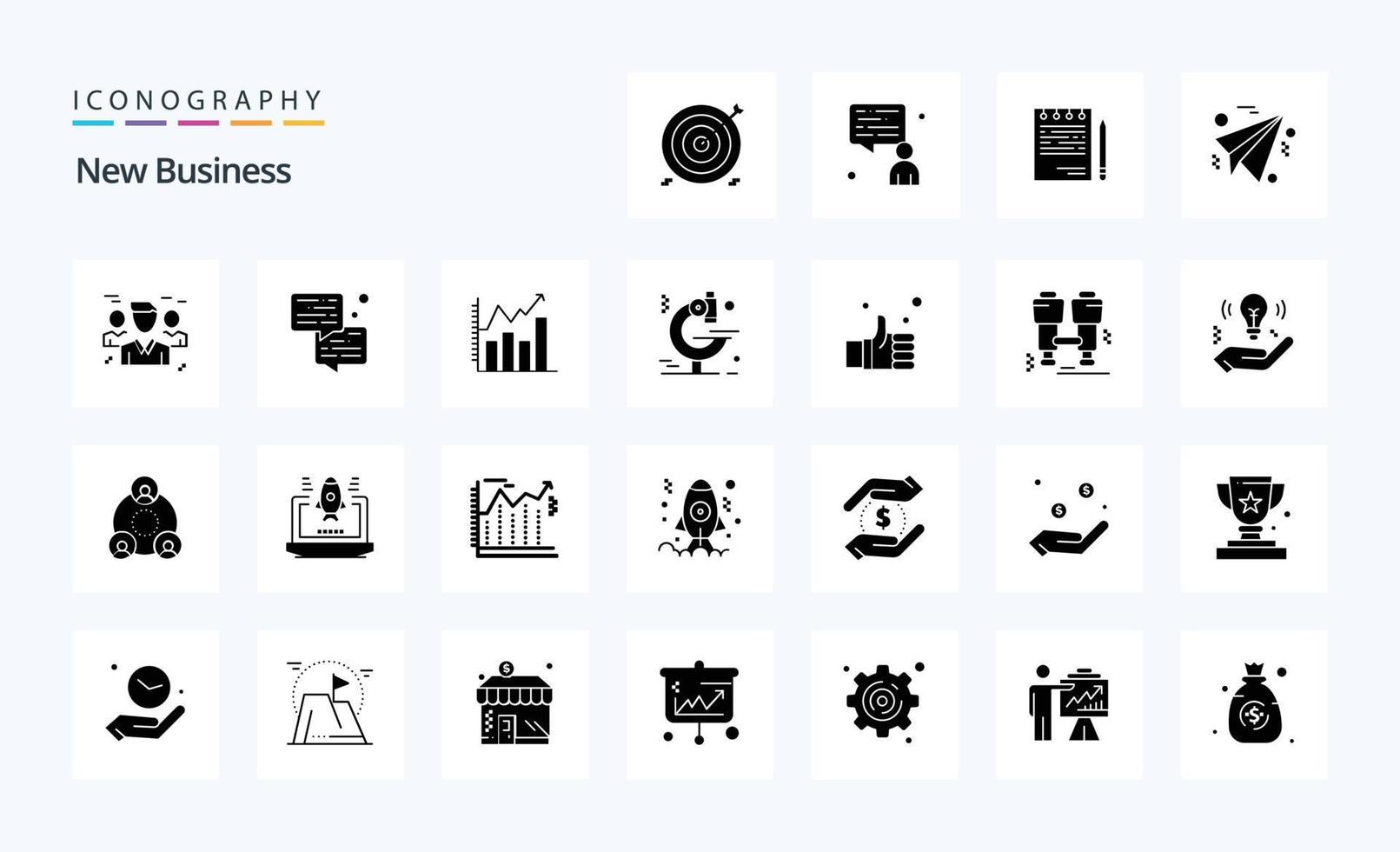 paquete de iconos de glifos sólidos de 25 nuevos negocios vector