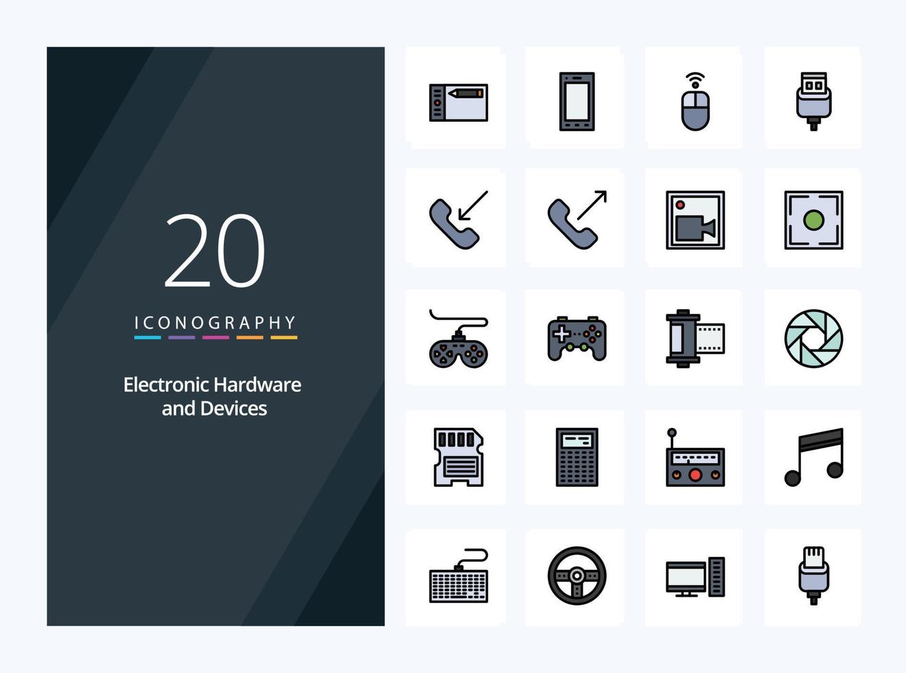 20 Devices line Filled icon for presentation vector