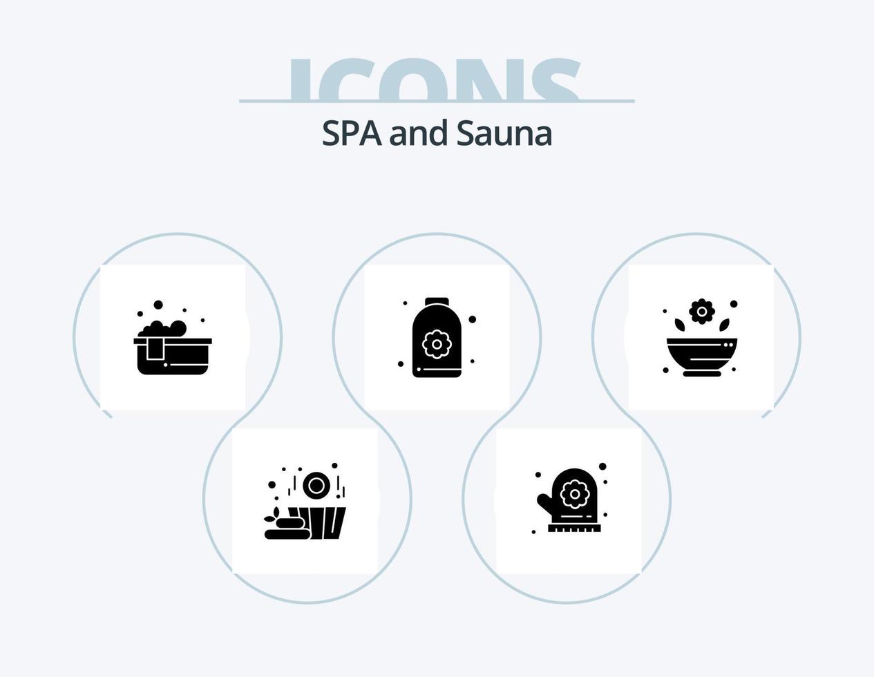 paquete de iconos de glifos de sauna 5 diseño de iconos. . farmacia. jacuzzi. mortero. loto vector