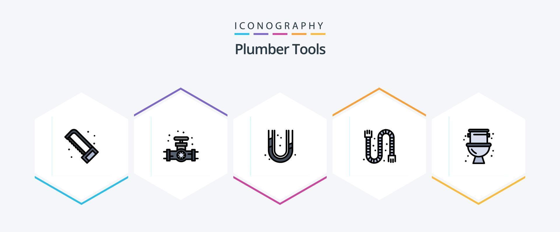 fontanero 25 paquete de iconos de línea completa que incluye fontanero. tubo. mecánico. industrial. construcción vector