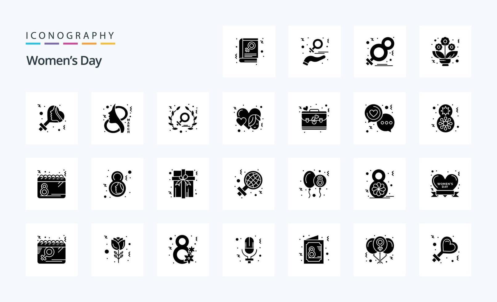 25 Womens Day Solid Glyph icon pack vector