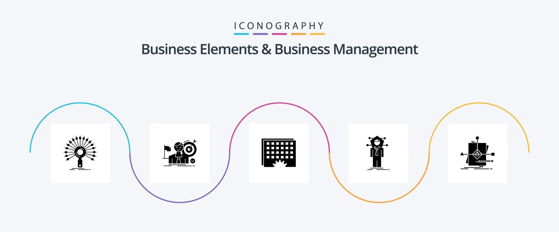 Business Elements And Business Managment Glyph 5 Icon Pack Including human. business. market. timing. processing vector