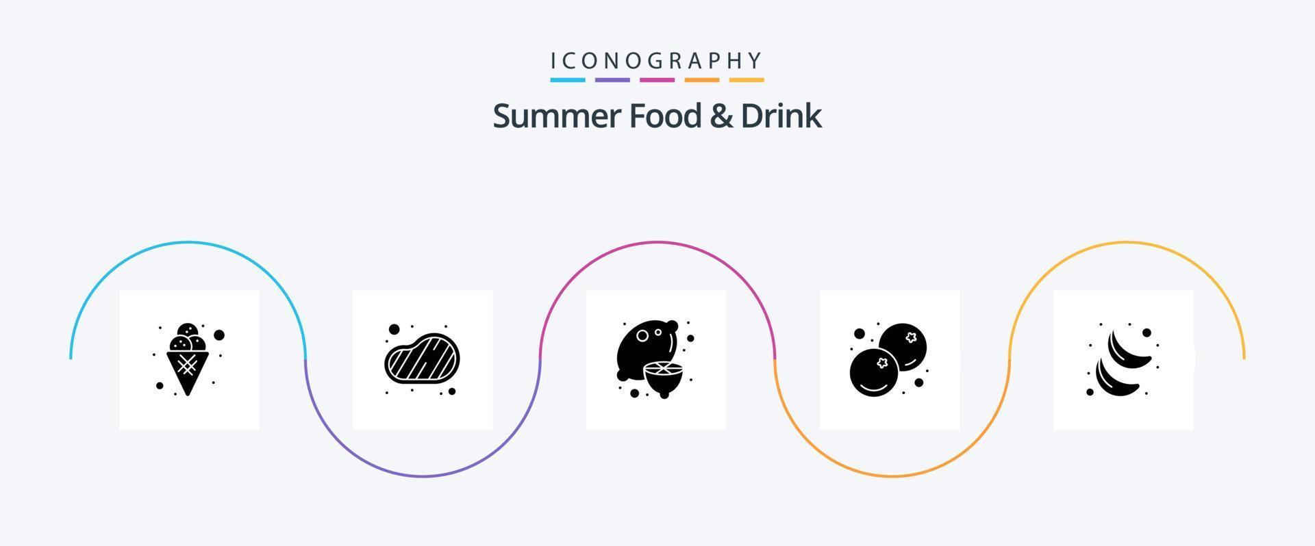 Summer Food and Drink Glyph 5 Icon Pack Including healthy. food. food. blue. juice vector