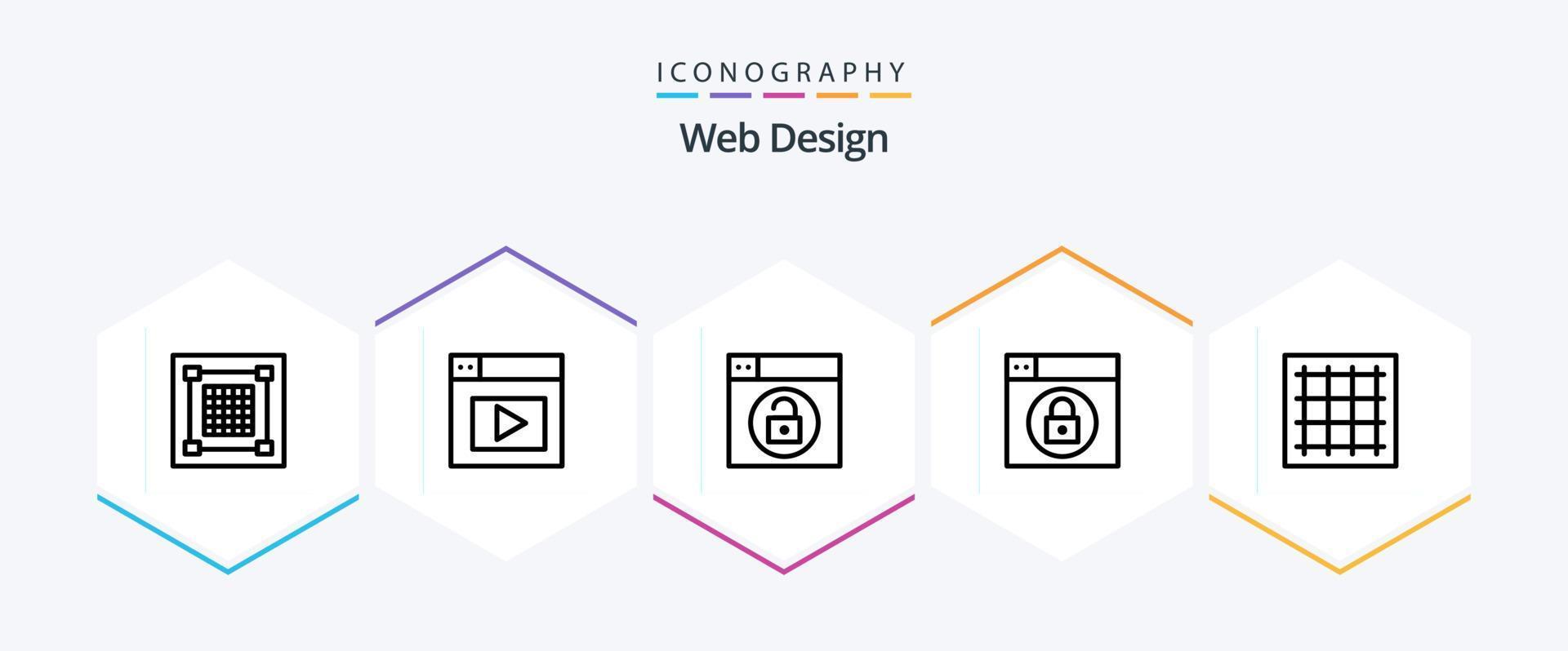 Web Design 25 Line icon pack including drawing. grid. web. lock. web vector