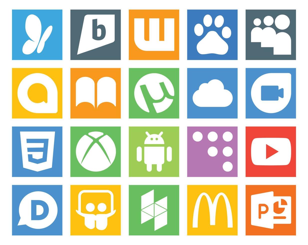 20 Social Media Icon Pack Including slideshare video icloud youtube android vector