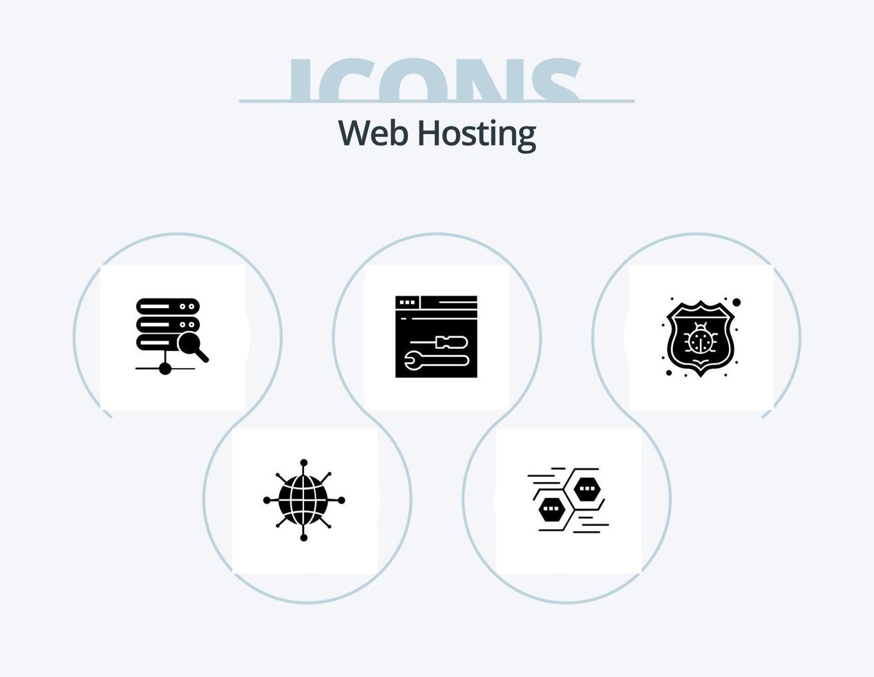Web Hosting Glyph Icon Pack 5 Icon Design. tools . development . hexagon . server vector