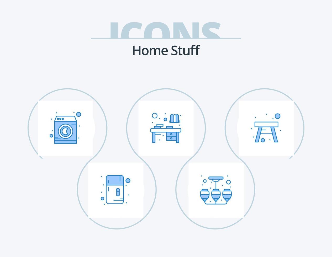 Home Stuff Blue Icon Pack 5 Icon Design. furniture. study file. laundry. table. desk vector