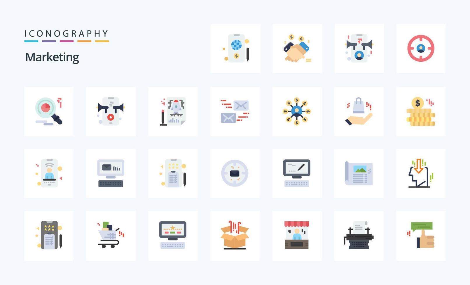 25 Marketing Flat color icon pack vector