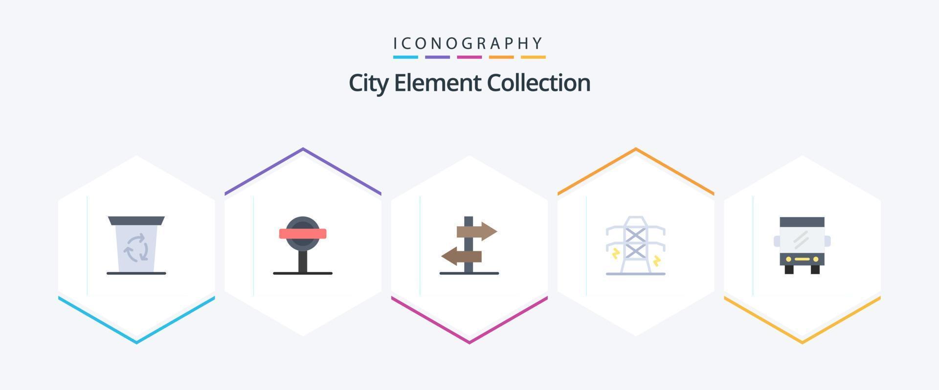 colección de elementos de la ciudad 25 paquete de iconos planos que incluye transporte. autobús. junta. torre. línea vector