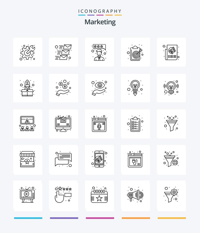 Creative Marketing 25 OutLine icon pack  Such As marketing. target. customer satisfaction. objective. clipboard vector