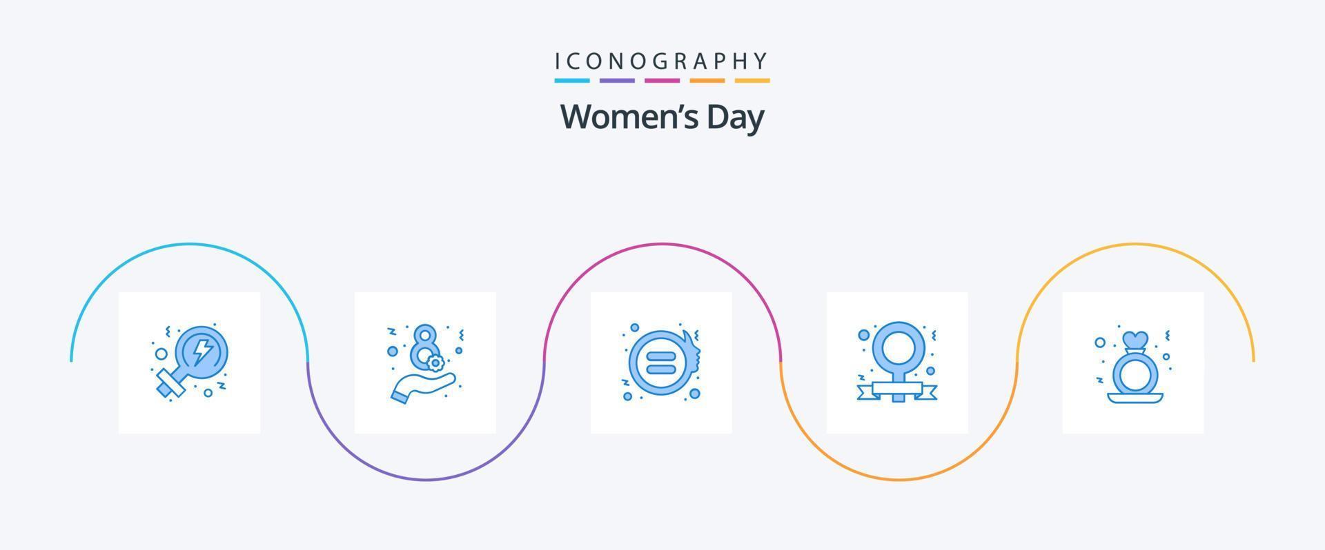 Womens Day Blue 5 Icon Pack Including ring. heart. gender. day. feminism vector
