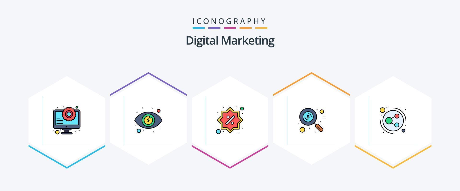 Digital Marketing 25 FilledLine icon pack including distribution. discount. search. money vector