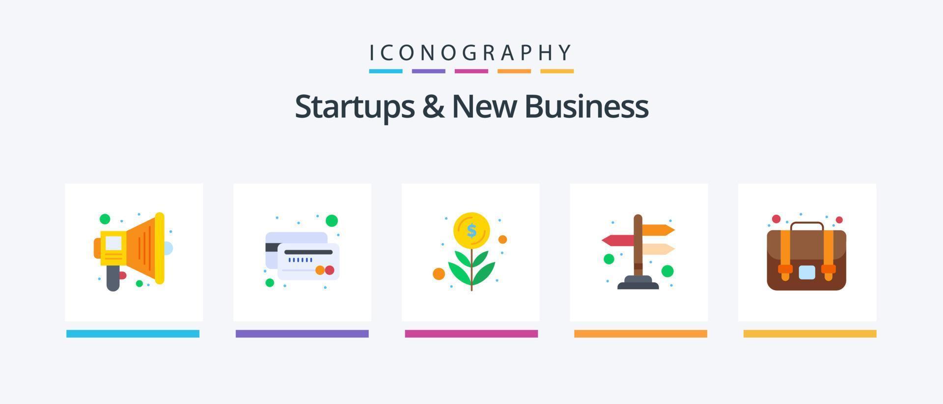 Startups y nuevo paquete de iconos planos de negocios 5 que incluye estuche. maneras. dólar. forma. dirección. diseño de iconos creativos vector