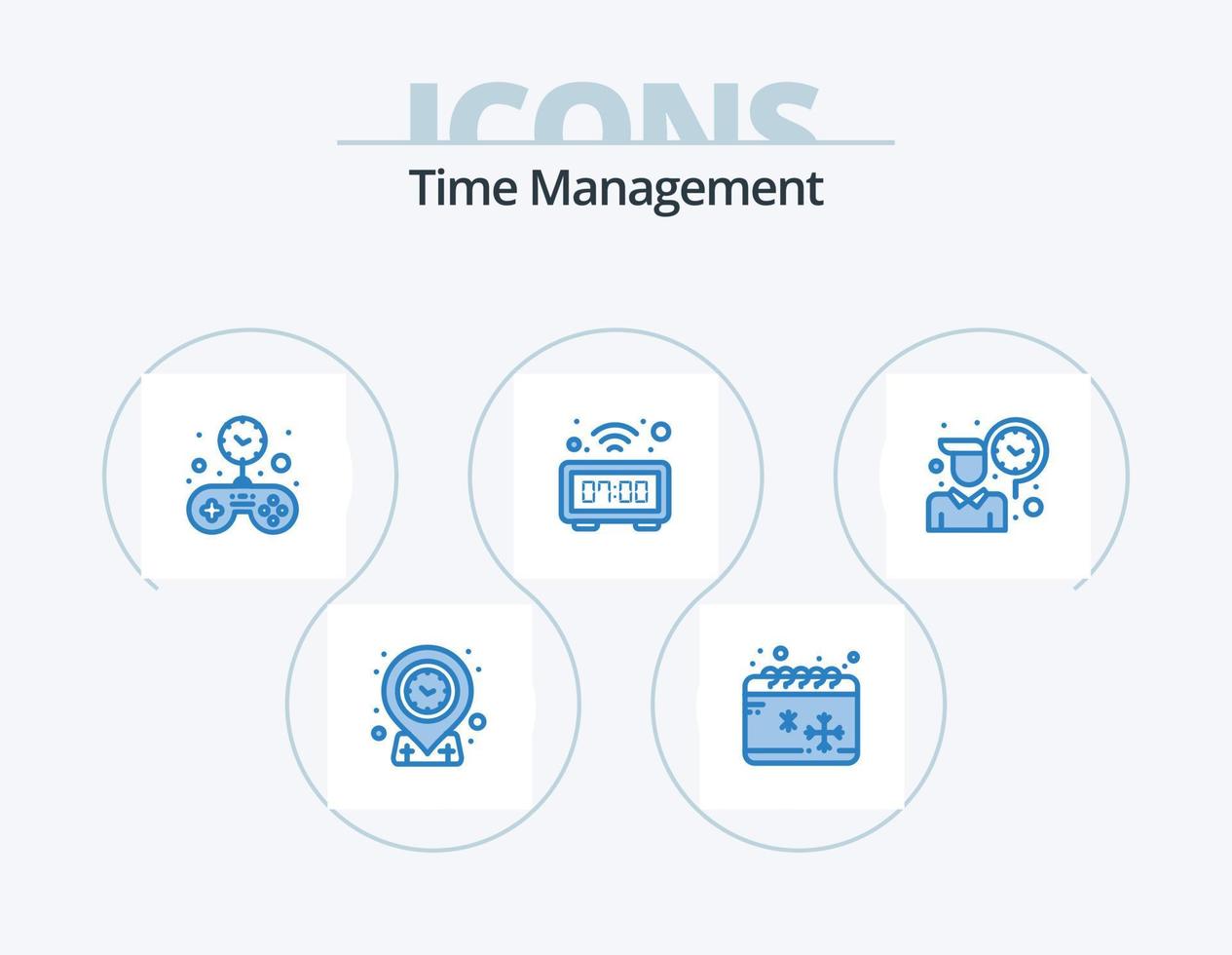 gestión del tiempo icono azul paquete 5 diseño de iconos. rutina. mirar. gratis. mesa. reloj vector