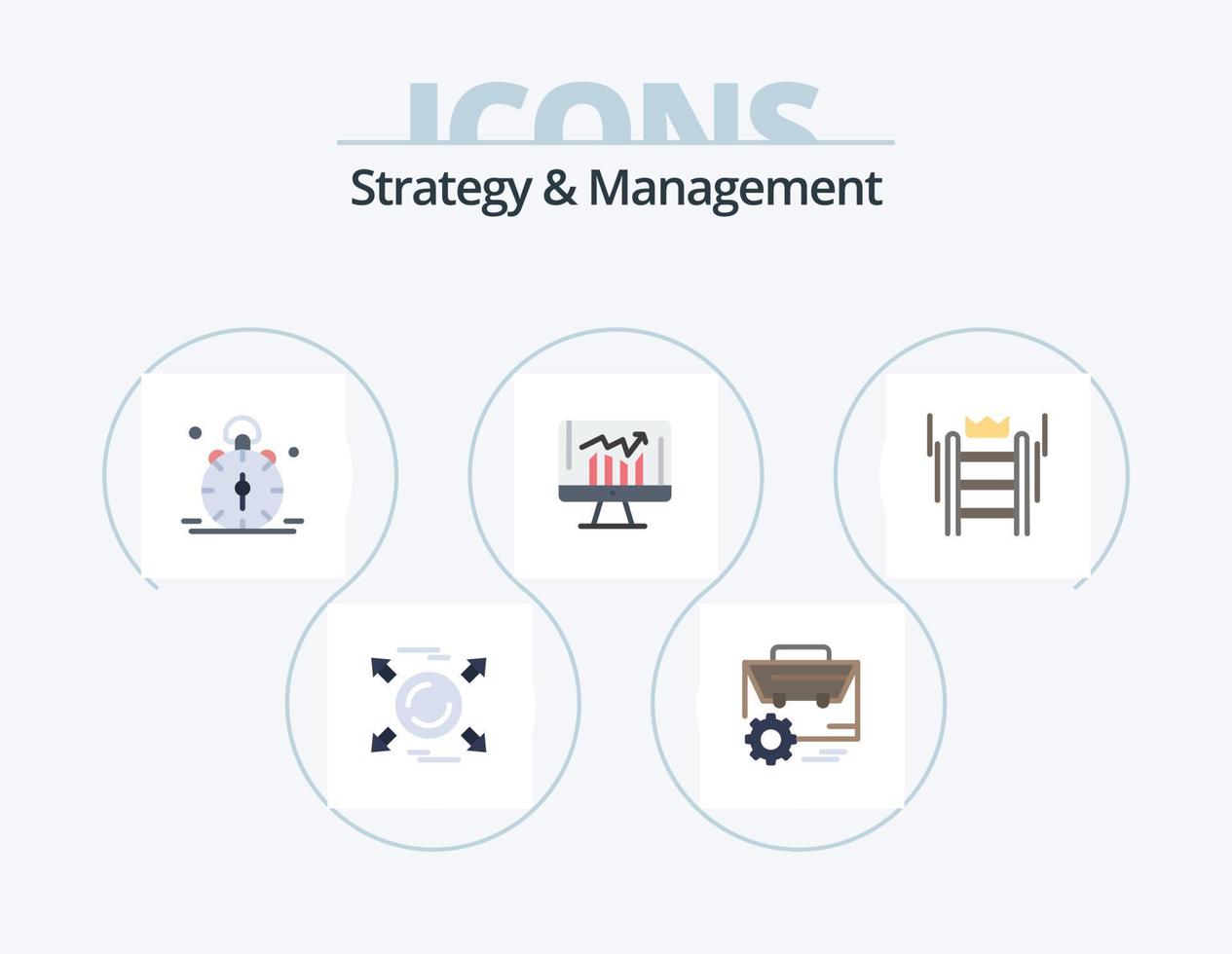 Strategy And Management Flat Icon Pack 5 Icon Design. kpi. graph. manufacturing. business. bell vector