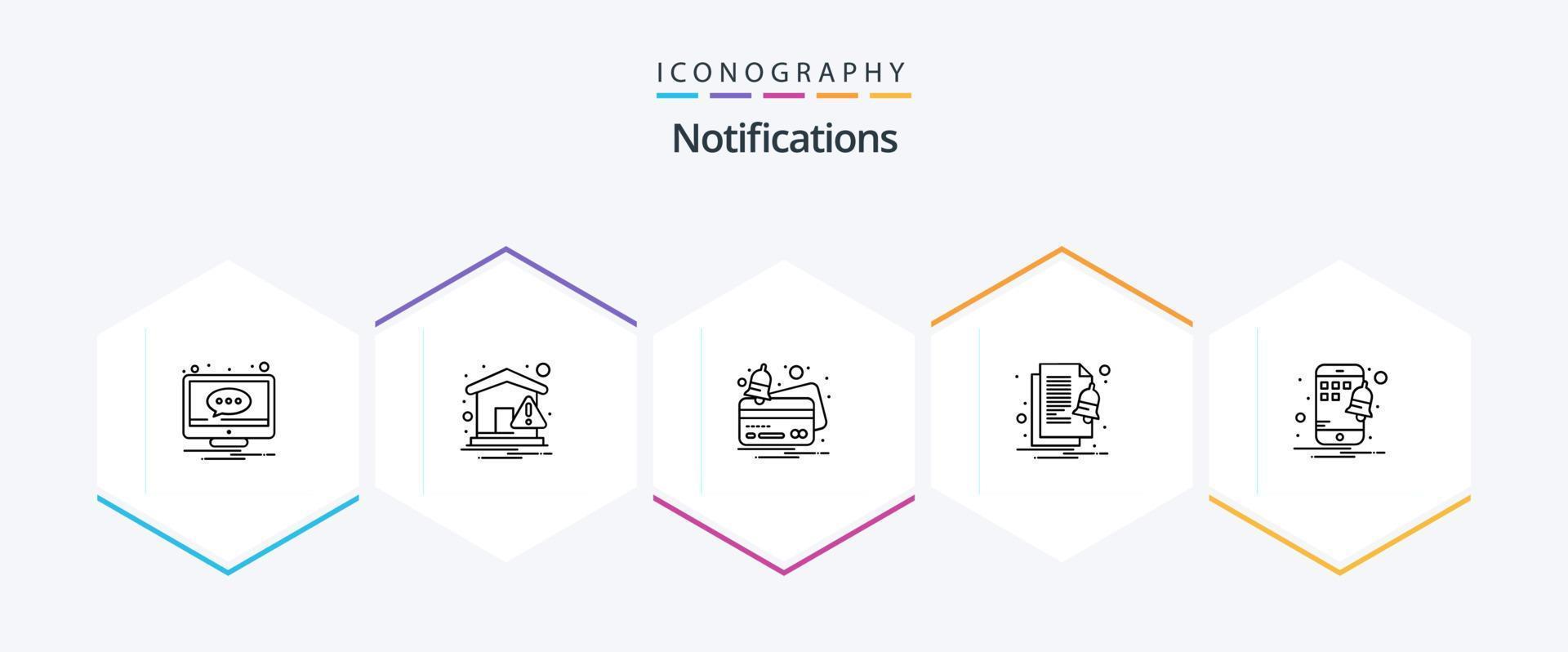 Notifications 25 Line icon pack including mobile. notification. warning. file. payment vector