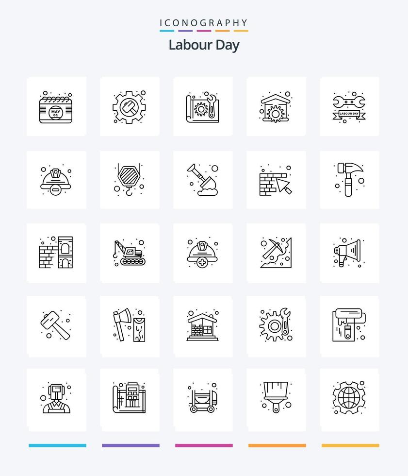 paquete de iconos de contorno del día del trabajo creativo 25 como llave inglesa. reparar. arquitectura. familiar. plan vector