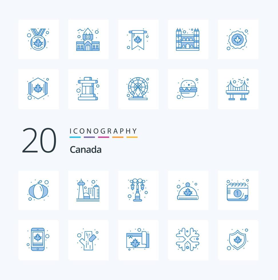 20 Canada Blue Color icon Pack like july leaf illumination hat canada vector