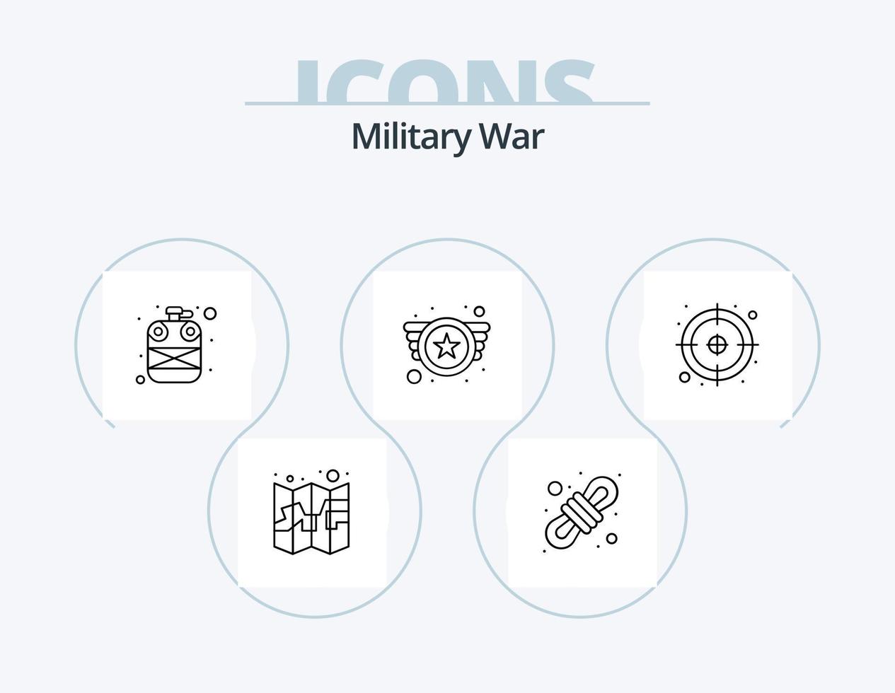 paquete de iconos de línea de guerra militar 5 diseño de iconos. mochila. Linterna. apuntar. dispositivo. ejército vector